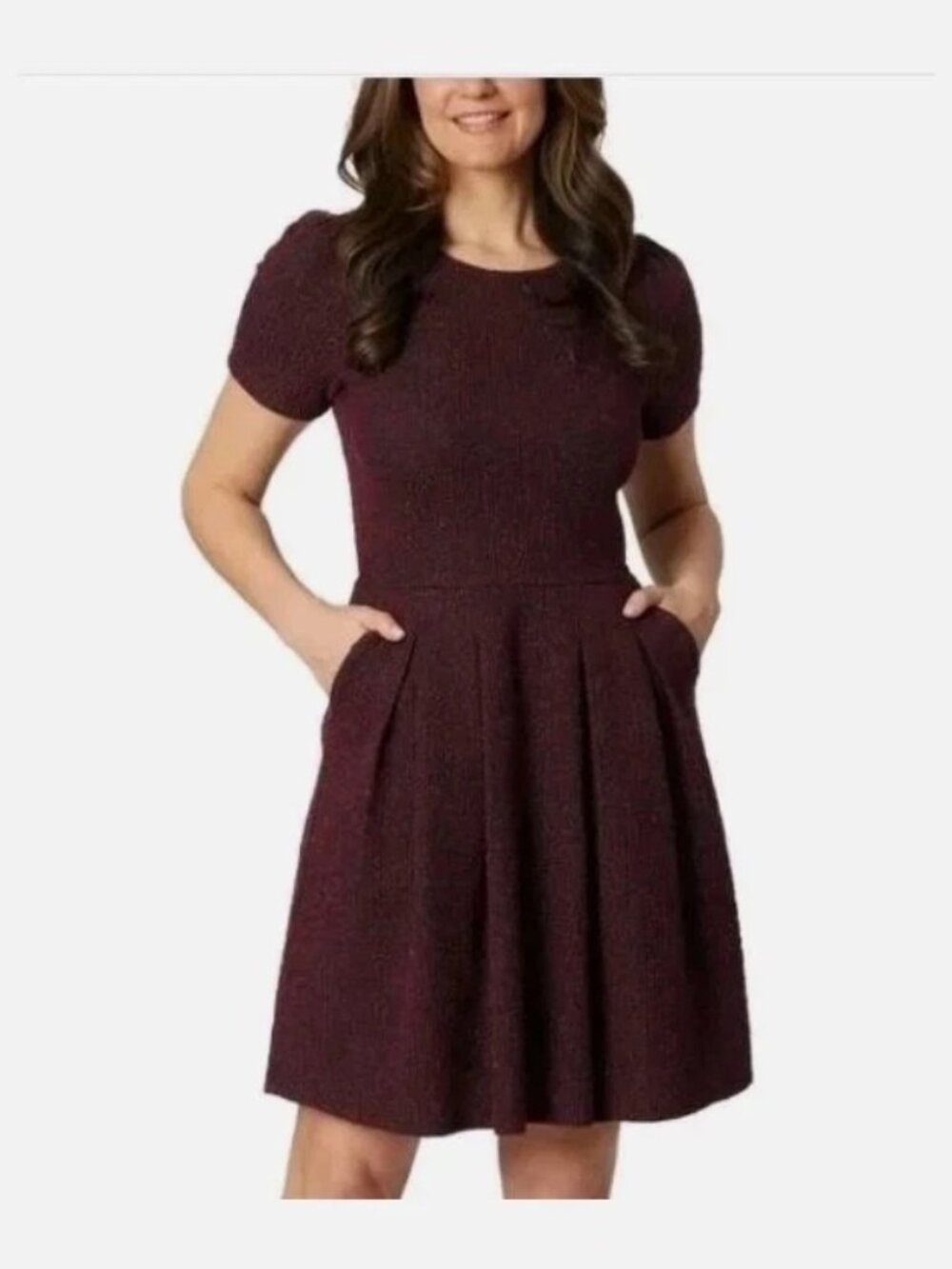 Draper James Women's Size XS Dark Red Short Sleeve Fit & Flare Knit Dress NWT